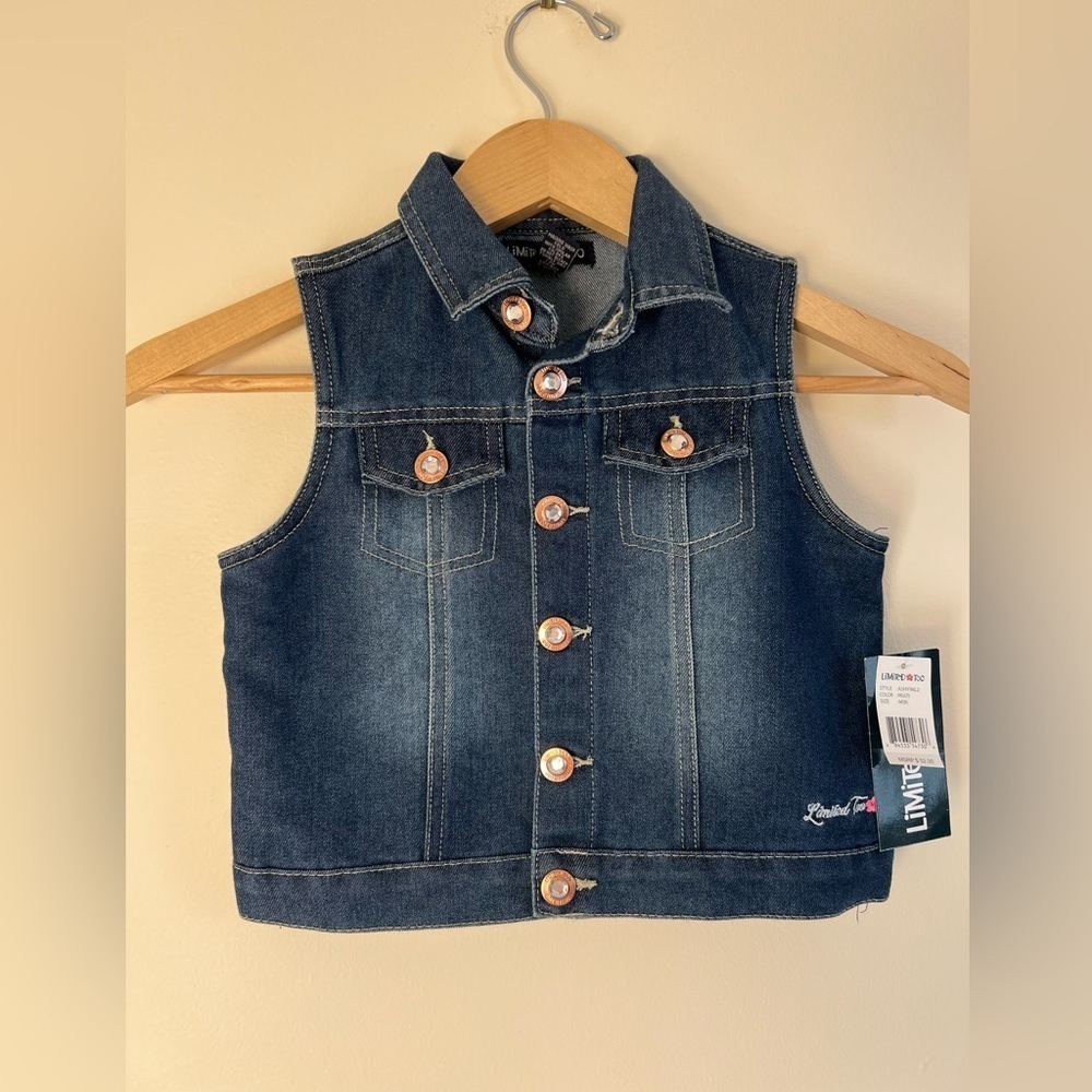 NEW Limited Too Kids Vest sz 8 Blue Denim‎ Button Up Jewelled Cotton Casual